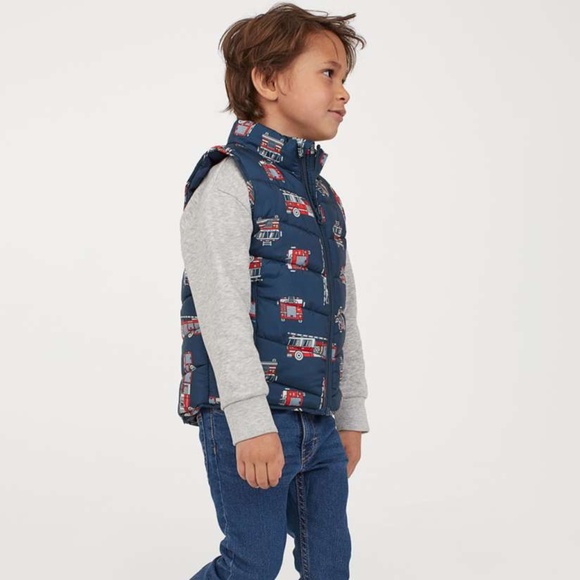 USED boy youth h&m firetruck fire truck firefighter puffer vest size 6-8Y 8-10Y - Picture 1 of 8